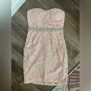 Pink Lace Rhinestone Bridesmaid Dress 2